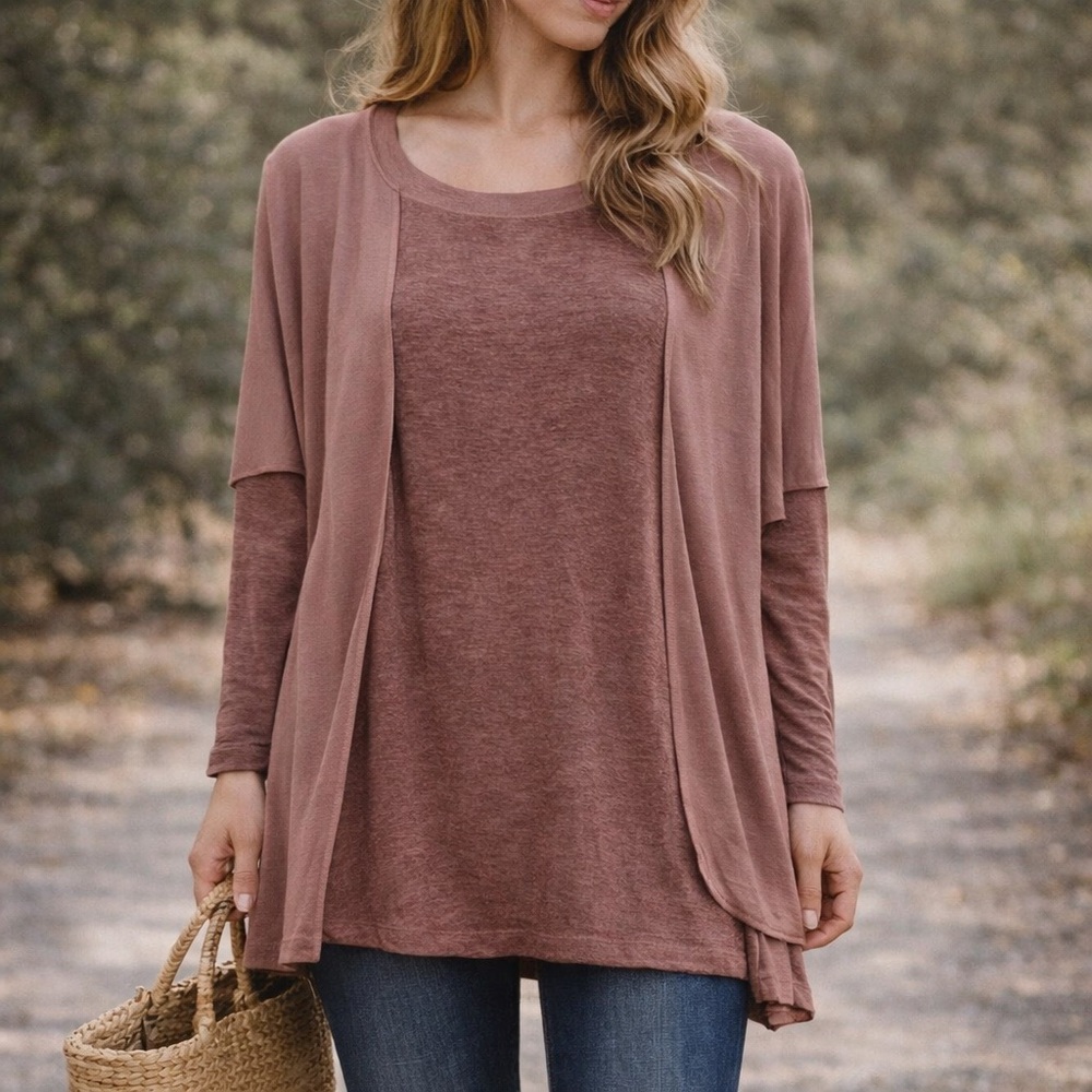Transit Par-Such Linen Tunic Top Layered Open Cardigan Minimalist Lagenlook‎ med